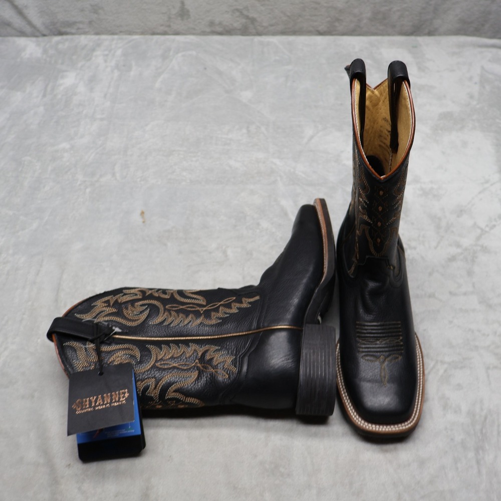Shyanne Women 7.5M Western Boots Blk Shay Embroidered Square Toe BSWSP24P10 NEW